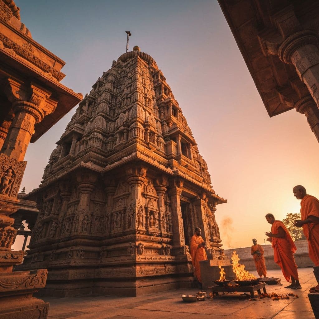 Ancient Vedic temple at dawn